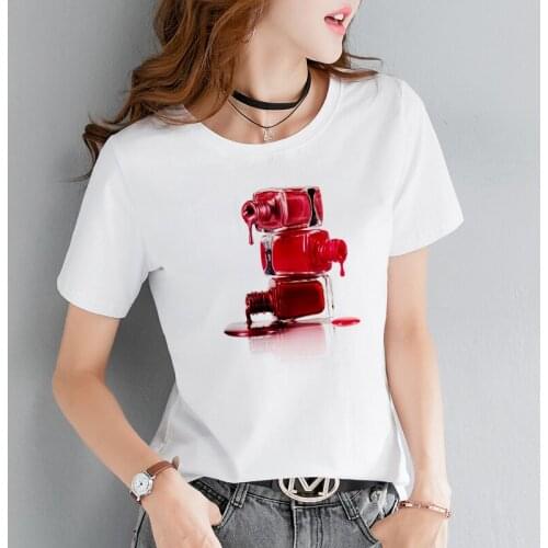 Women T shirt 3D Finger Nail Paint Color Graphic Fashion Cute printed Female Tshirt White 0-neck Harajuku Ladies Clothes T-shirt