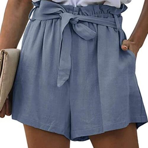 Women Sumemr Casual Shorts Solid Color Lacework Female A Line Wide Leg High Waist Shorts for Work Loose Pockets Short Pants