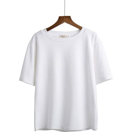 Womens T-Shirts Solid Shirt Cotton T Shirt Women Round Neck Short Sleeve Lady Tops Simple Oversized T-shirt Femme Tee Shirt