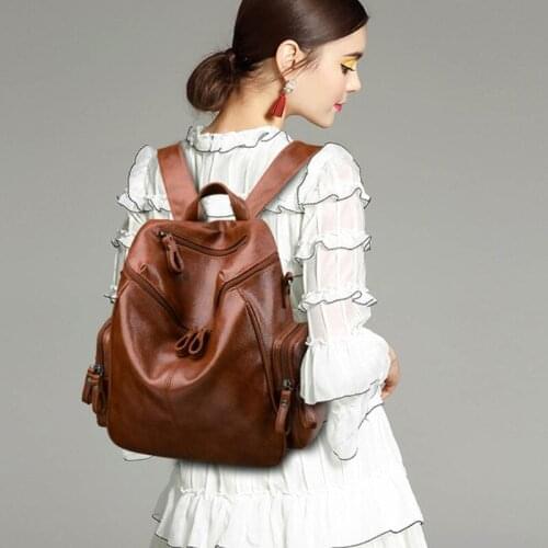Women Anti-theft Backpack PU Leather Large Capacity Rucksack Travel Shoulder Bag 6XDA