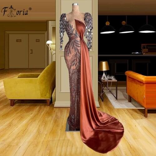 Robe De Soiree Illusion Beaded Evening Dresses Custom Long Mermaid Formal Middle Ease Dubai Prom Gown 2021 Celebrity Party Dress