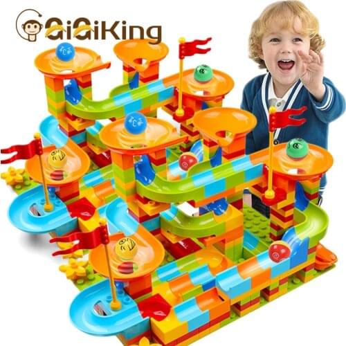 101-303PCS Marble Race Run Big Block Compatible city Building Blocks Funnel Slide Blocks DIY Big Bricks Toys For Children Gift