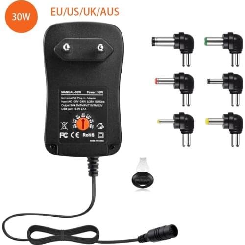 30W Universal AC Adapter, 3V 4.5V 5V 6V 7.5V 9V 12V Multi Voltage Adaptor Switching Power Supply with 6 Selectable Tips Plug