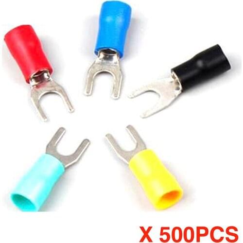 500PCS SV1.25-3 Electrical Crimp Terminal block U-type Cold-pressed Pre Insulated Fork Wire Connector 22-16 AWG red blue Yellow