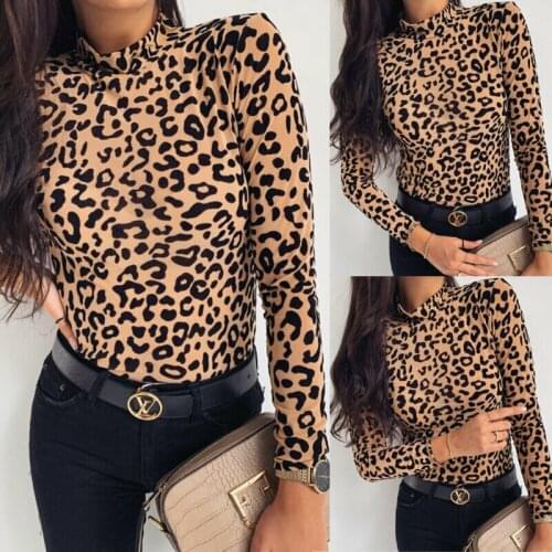 Women Blouses Fashion Leopard Print Turtle Neck Blouse Autumn Long Sleeve Shirts Party Ladies Clothes Womens Blouses And Tops