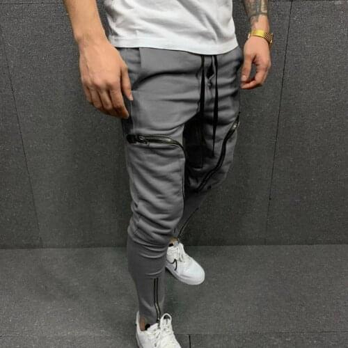 Men New Casual Sporty Pants Solid Color Multi Zippers Drawstring Casual Multi Zippers Pockets Trousers Streetwear for Running