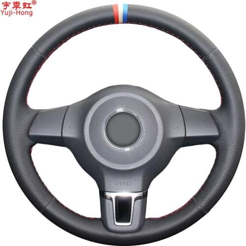 Yuji-Hong Artificial Leather Car Steering Wheel Covers Case for Volkswagen VW Golf 6 Santana Jetta Polo Bora Touran DIV Cover
