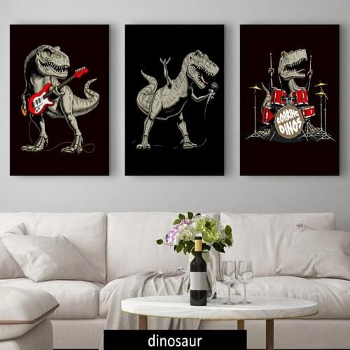 Dinosaur Superstar Rock Band Wall Decor Cartoon Posters On Canvas Art Prints Funny Animal Painting For Kid Room Mural Pictures