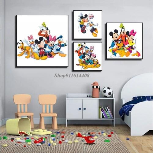 Disney Cartoon Mickey Minnie Mouse Wall Art Poster and Print Canvas Paintings Donald Duck Pictures Decorations on The Room Wall
