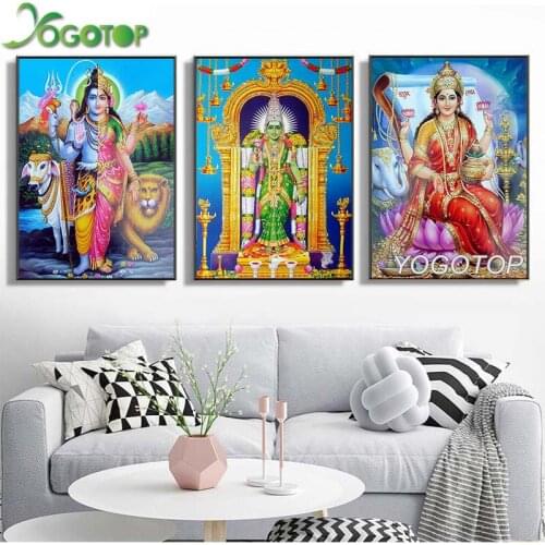 Diy Diamond Painting Shiva Parvati Ganesha Indian Art Hindu God Figure 5D mosaic diamond Embroidery Religious 3pcs/set ML1013