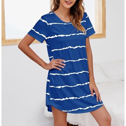 EU Size 5XL Summer Night dress Women Striped Sleepwear Pajama Dress Mini Skirt Nightgown Loose Short Sleeve Dormir Top Plus Size