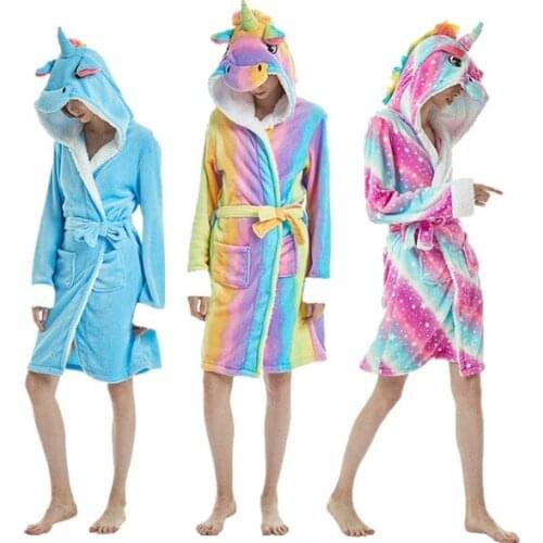 Kigurumi Unicorn Bathrobe Pajamas Adults Winter Animal Flannel Bath Robe Sleepwear Women Men Thick Warm Panda Robe Homewear