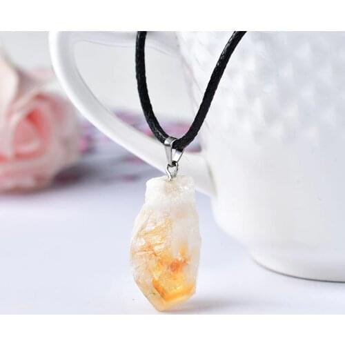 Natural Citrine Point Stone Pendant Crystal Necklace Raw Crystals Healing Stone Quartz For Men Women Mineral Jewelry Diy Gift