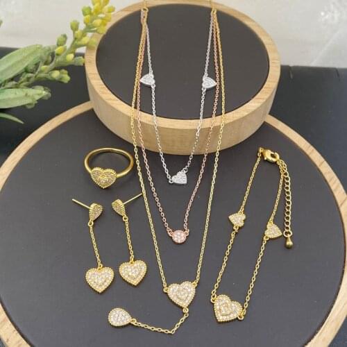 Lanyika Fashion Jewelry Set Romantic loving Micro Pave Necklace with Earrings, Bracelet and Ring for Woman Wedding Party Gifts