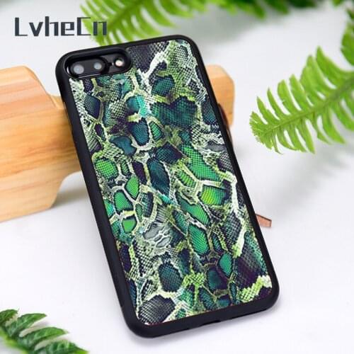 LvheCn Silicone Rubber Phone Case Cover for iPhone 6 6S 7 8 Plus X XS XR 11 12 Mini Pro Max Green Snake Pattern