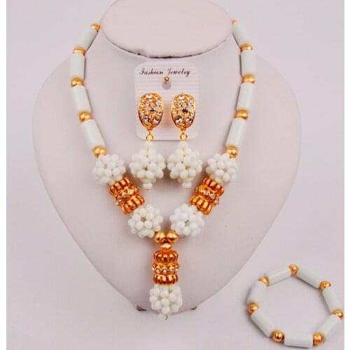Lovely White Crystal Costume African Jewelry Set Nigerian Traditional Beads Necklace Sets ZQ7-8