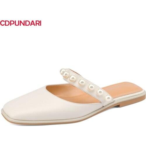 Fashion String Bead Genuine Leather Low Heels Sandals Women Summer Casual Party Shoes Sandales Femmes 2021 Sandalias Mujer