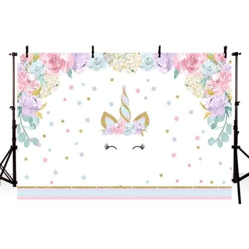 Unicorn Birthday Photo Backdrops Pink Floral Baby Shower Photography Backdrop Cake Table Party Decorations Studio Background