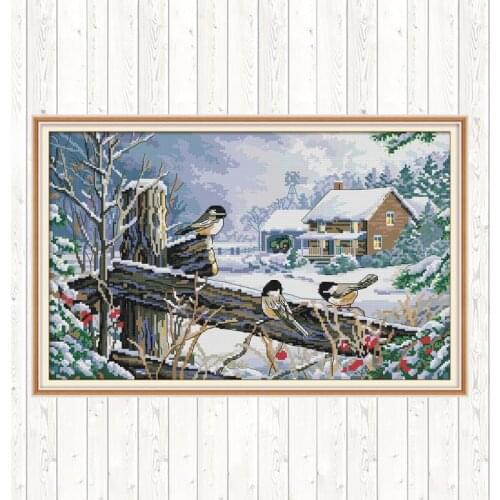 Bird on The Fence Cross Stitch Kit 14ct 11ct Count Cloth Handmade Needlework Wall Home Decor Set Embroidery Patterns Kits