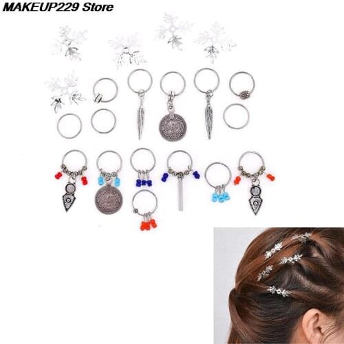 1set Retro Coin Colorful Beads Pendant Charms Rings Sets Hair Clip Headband Accessories For Pierced Braid Styling Tools