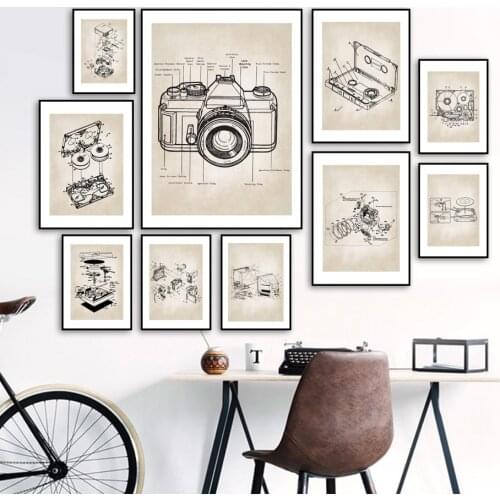 Wall Art Canvas Painting Camera Record Player Tape Engineering Nordic Posters And Prints Wall Pictures For Living Room Decor