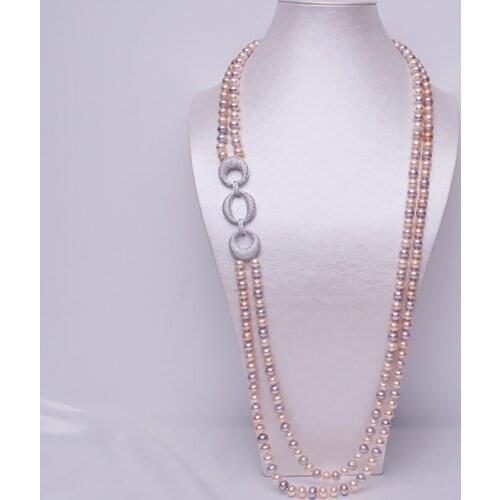 Nearround Pearl 8-9mm Strong Luster Multicolor Freshwater Pearl Necklace 75cm Double Strand Necklace Jewelry Women Gifts