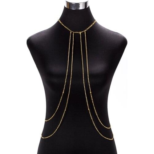 New Hot Womens Sexy Shiny Rhinestone Body Chains Ladies Alloy Chest Chain Bikini Body Jewelry Necklace