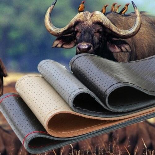 40cm Car Steering Wheel Cover Top Cowhid real Leather Braid Cover Cap Anti-slip Car Decoration 38CM for Nissan, Honda,Toyota