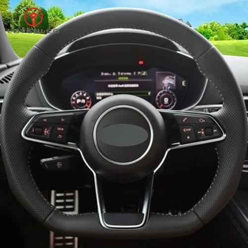 LQTENLEO Black Genuine Leather DIY Hand Steering Wheel Cover for Audi R8 2016-2018 TT 2016-2019 TTS 2016-2019 TT RS 2018-2019