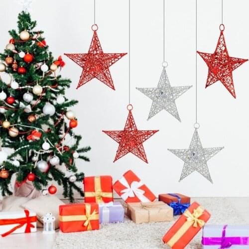 15/20cm Christmas Star Hanging Ornament Gold Exquisite Iron Glitter Star Christmas Tree Pendant For New Year Xmas Party Supplies