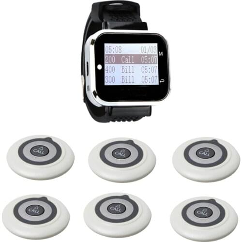 Restaurant Waiter Calling System 1 Watch Receiver + 6 Buttons Pager Transmitter for Church Cafe Office Bar