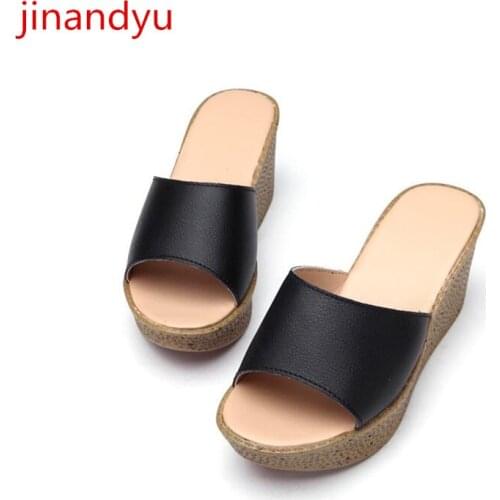 Woman Slippers Genuine Leather Slides Women Summer Shoes Fashion Casual Wedges Heel Mule Shoes Platform Sandals Women Slippers