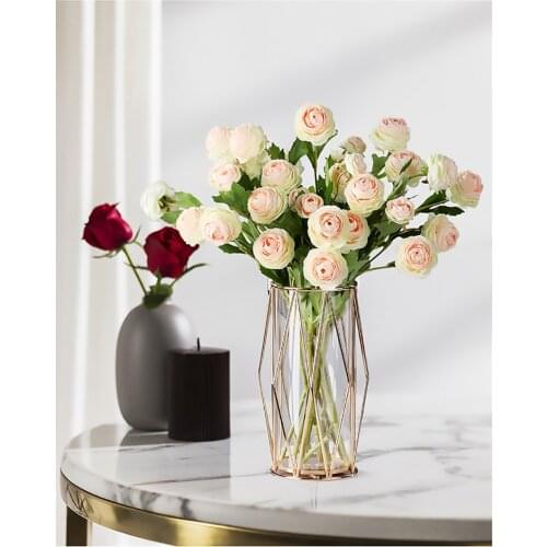 Modern decorative vases living room dining table dried flowers hydroponic vase ornaments for home decoration gold Metal frame