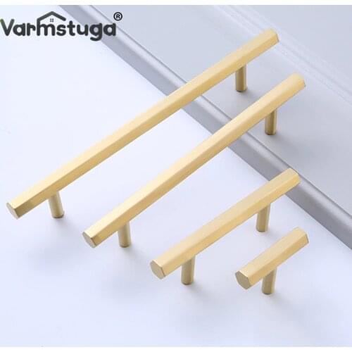 Modern Hexagon Brass Cabinet Knobs and Handles Furniture Handles Kitchen Pulls Gold Drawer Knobs Copper Cabinet Pulls