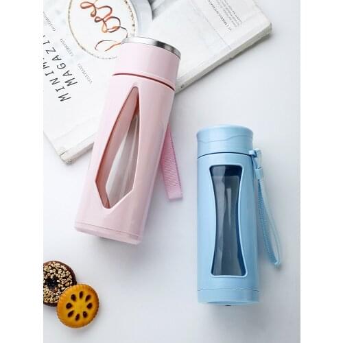 Glass water cup PP cover office tea cup student portable Household transparent glass water cup