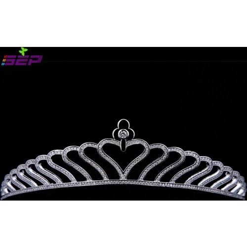 Bridal Wedding Tiara Heart Crown Hair Jewelry Accessories Micro Pave AAA CZ Birthday Party Head Piece TR15028