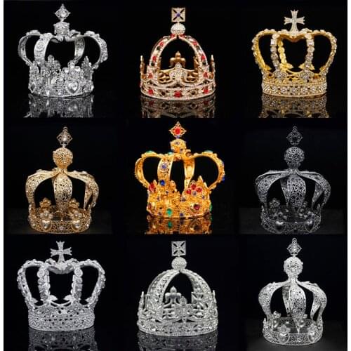 Royal Queen King Tiaras Crown Men Round Diadem Bridal Tiaras and Crowns Headdress Prom Wedding Hair Jewelry Party Ornament Male