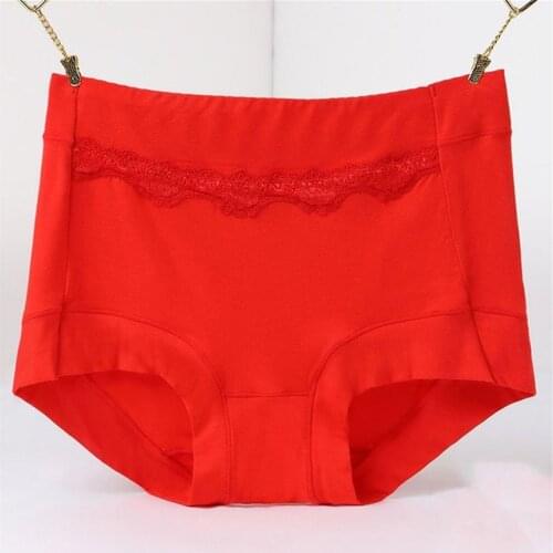 Modal High Waist Abdomen Undewear Drawing Womens Breathable Seamless Sexy Lace Panties One Size 100% cotton High-rise Briefs