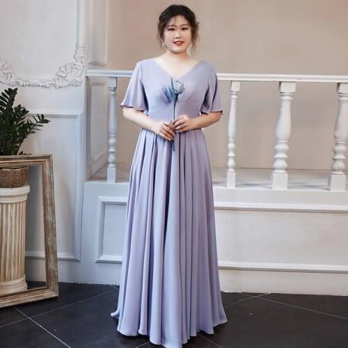 Evening Dress Ruffles Short Sleeves Floor-Length Lace Up Empire V-Neck Simple A-Line Elegant Plus Size Women Formal Gowns D1218