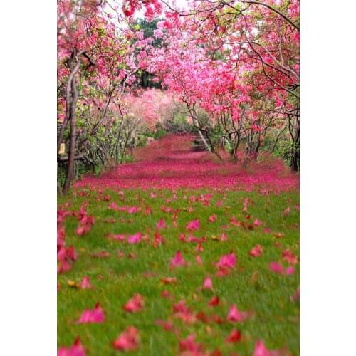 VinylBDS Spring Pink Flowers Photography Backdrops Petal Grassland Backdrops Wedding Photography Props Backdrops