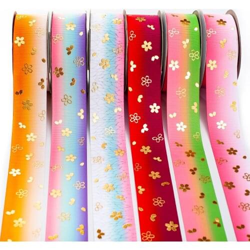 Japan Flowers Gold Foil Printed Kimetsu No Yaiba background Grosgrain Ribbon 38mm