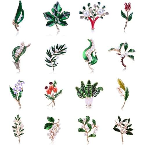 New Sweet Fresh Lovely Green Enamel Brooches Flower Leaf Bouquet Lily Plant Brooch Pins For Women Holiday Gift Wedding Jewelry