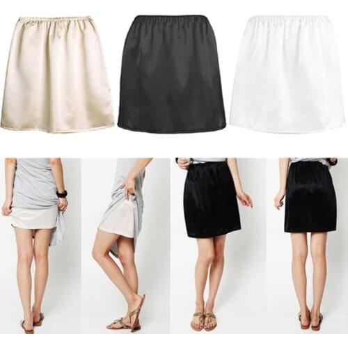 Women Elastic Waist Half Slip Petticoat Skirts Underskirt Lady Crinoline Milk Silk White Lace Commuter Office Ladies Skirt