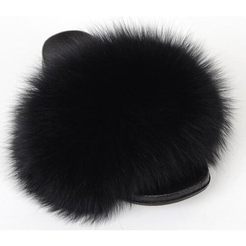 Fur Slippers Women Fluffy Plush Plush Fox Fur Flip-Flops Summer High-End Business Casual Outdoor Flat Ladies Sandals