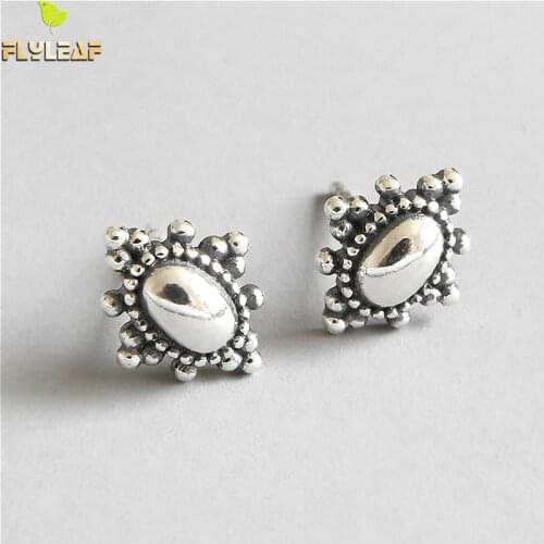 Flyleaf 925 Sterling Silver Stud Earrings For Women Personality Oval Femme Simple Vintage Earings Fashion Jewelry Party