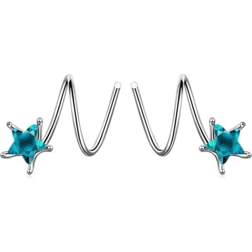 New Arrival 925 Sterling Silver Fashion Blue Star Crystal Female Stud Earrings for Women Jewelry Birthday Gift No Fade Wholesale