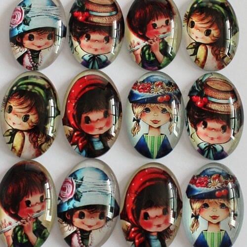 18x25mm Mixed Style Cartoon Girl Oval Glass Cabochon Dome Jewelry Finding Cameo Pendant Settings 20pcs/lot (K02839)