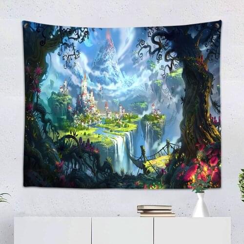 3D Print Hanging Tapestries Cartoon Luxury Castle Tapestry Custom Home Bedroom Living Room Wall Rug Dorm Decor Kids Girls