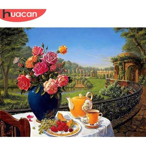 HUACAN 5d Diamond Painting Flower Mosaic Garden DIY Diamond Embroidery Cross Stitch Landscape Needlework Home Decor