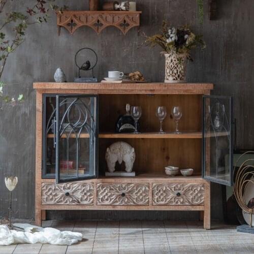 American Retro Glass Side Cabinet Wine Homestay Hotel Restaurant Creative Design Decoration Carved Storage